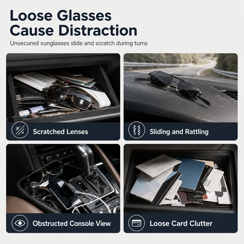 🕶️ OFFRE LIMITÉE -50 % 🚗 Support à lunettes de soleil pour voiture — pince magnétique en cuir, porte-ticket et carte