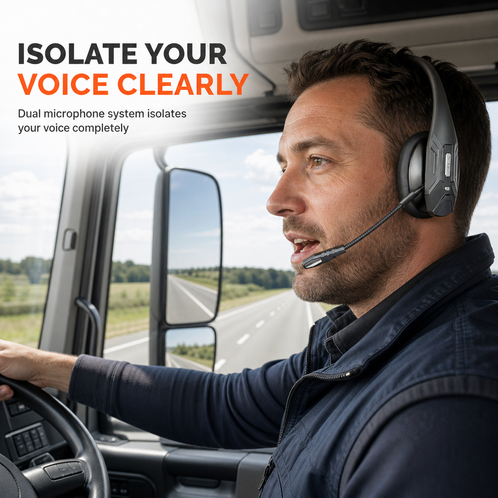 Casque sans fil Bluetooth pour centre d'appels, doté de la technologie ENC (suppression du bruit ambiant) et de l'appairage automatique, destiné au service client et aux chauffeurs routiers