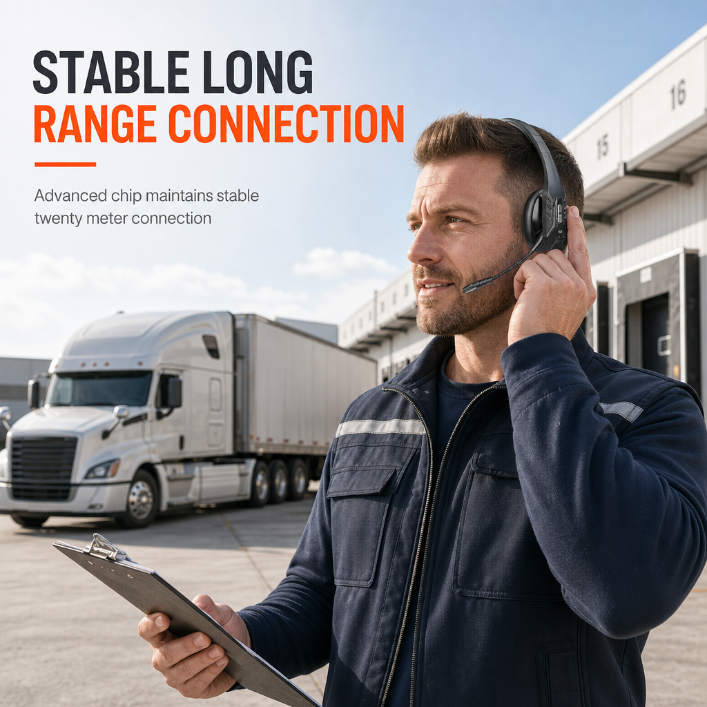 Casque sans fil Bluetooth pour centre d'appels, doté de la technologie ENC (suppression du bruit ambiant) et de l'appairage automatique, destiné au service client et aux chauffeurs routiers
