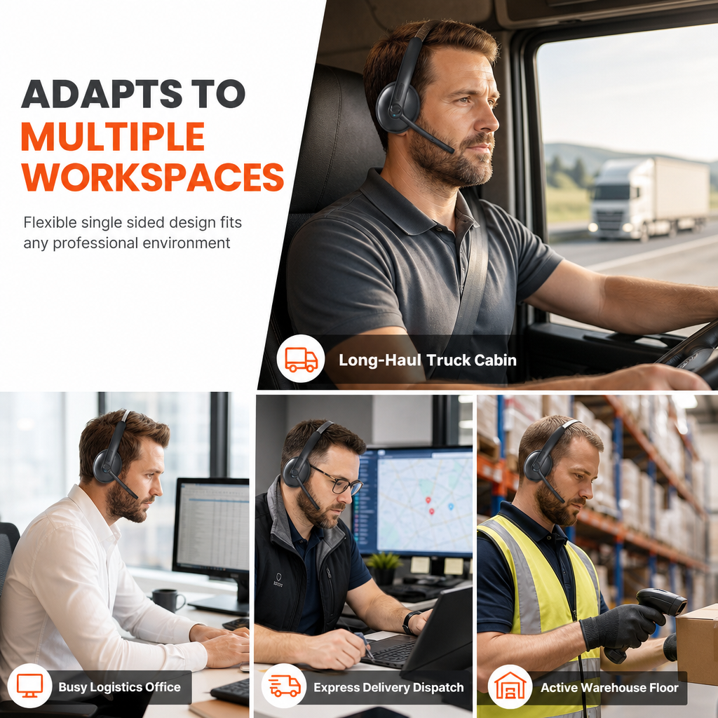 Casque sans fil Bluetooth pour centre d'appels, doté de la technologie ENC (suppression du bruit ambiant) et de l'appairage automatique, destiné au service client et aux chauffeurs routiers