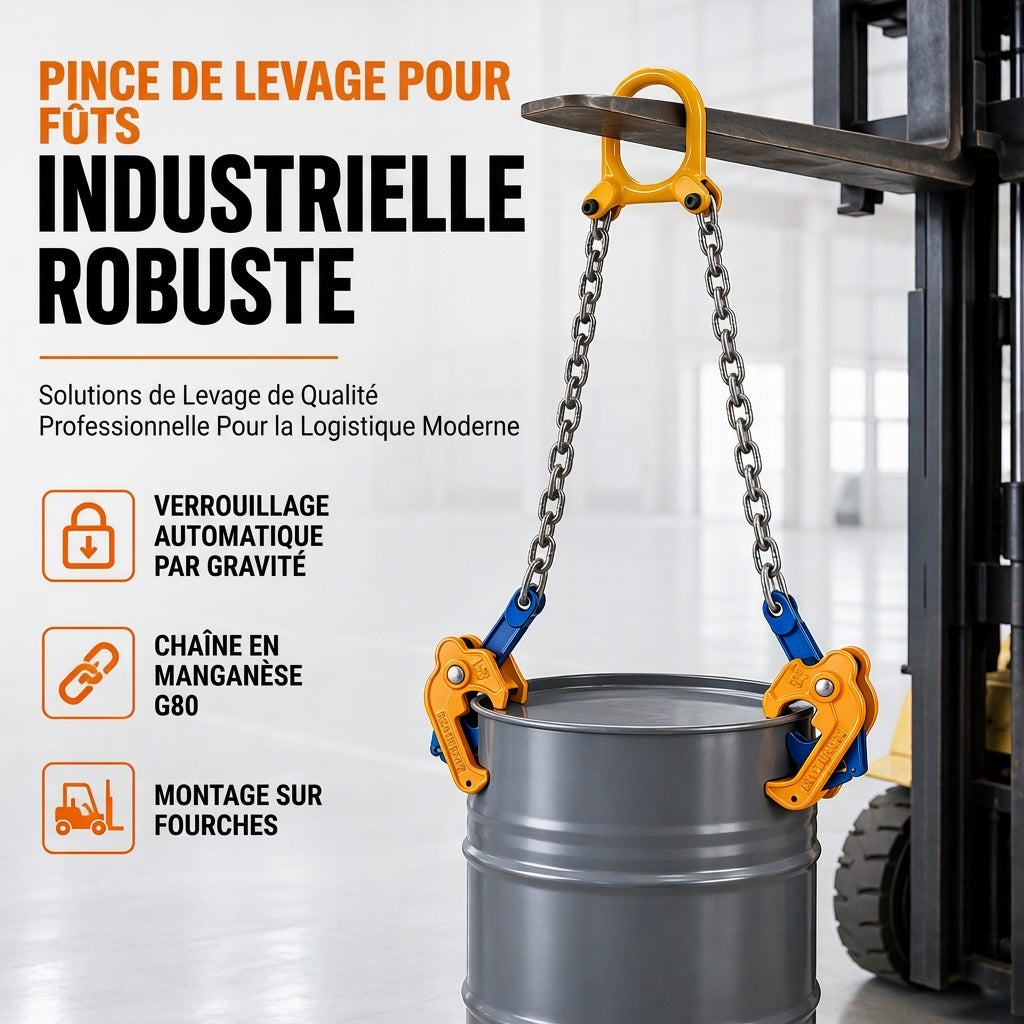 🛢️50 % DE RÉDUCTION✨Pince de levage robuste pour fûts d'huile – Élévateur pour chariots élévateurs et grues, destiné aux fûts en acier et en métal, pour un levage sûr et résistant💥
