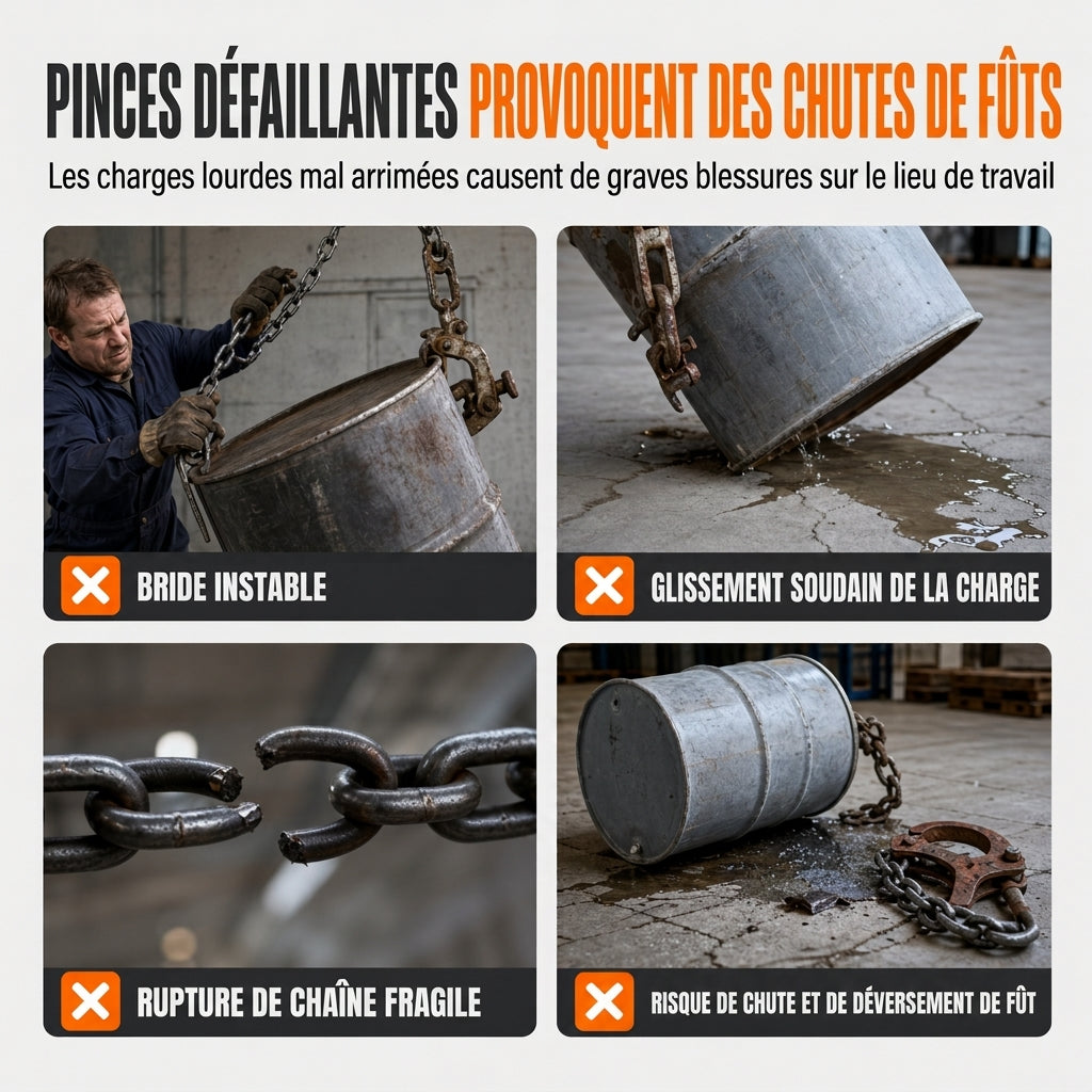 🛢️50 % DE RÉDUCTION✨Pince de levage robuste pour fûts d'huile – Élévateur pour chariots élévateurs et grues, destiné aux fûts en acier et en métal, pour un levage sûr et résistant💥