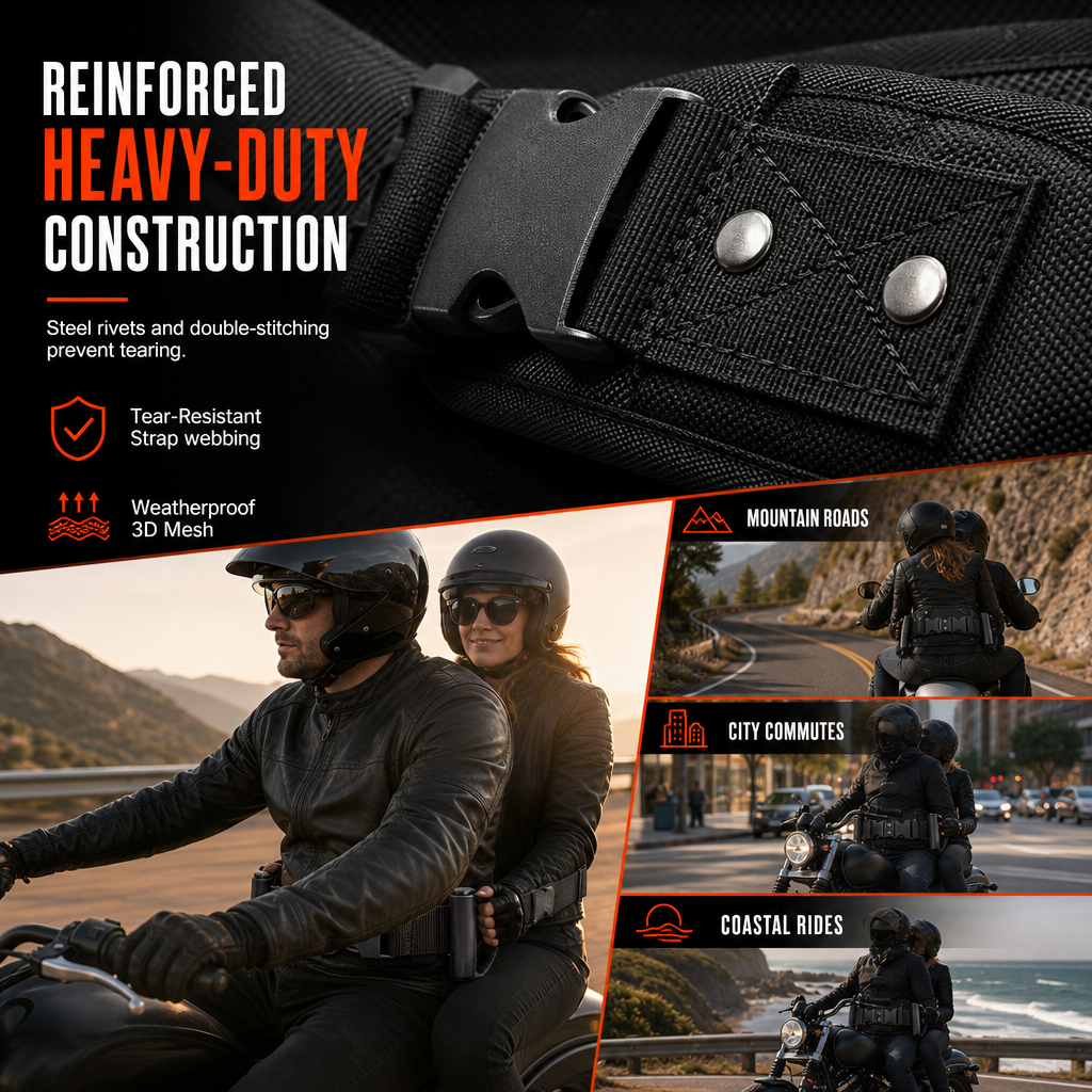 🏍️ PROMO FLASH : 50% DE RÉDUCTION ! Ceinture de Maintien Passager Moto – Poignées Ergonomiques Antidérapantes, Sangle Nylon Haute Ténacité & Boucles Renforcées for une Conduite Sûre et Confortable à Deux ✨🛡️