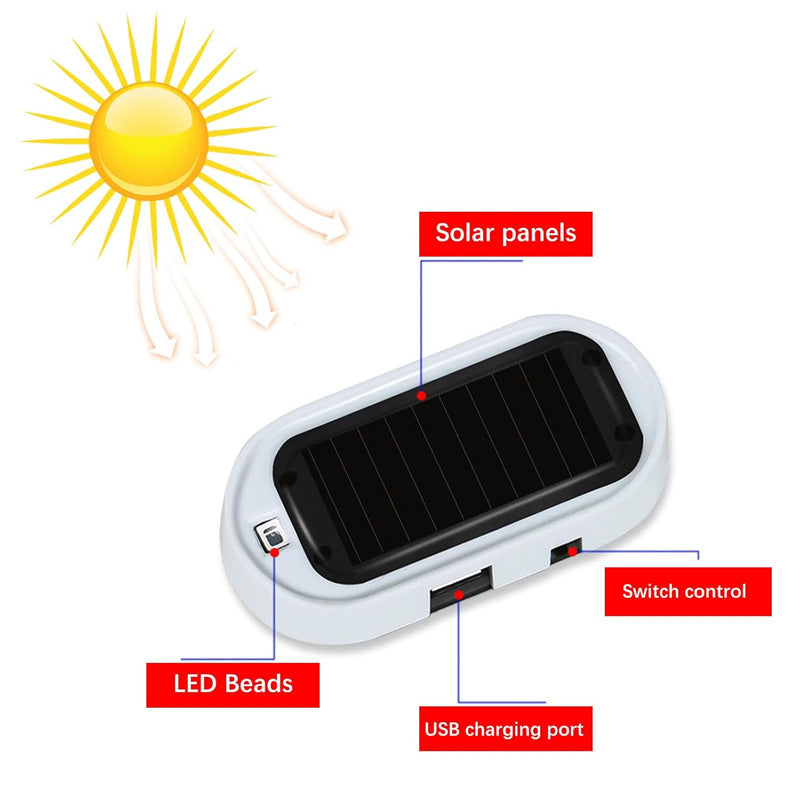 🚗 Fausse alarme solaire avec voyant LED clignotant – capteur de lumière, simule un système d'alarme, pour voiture et intérieur