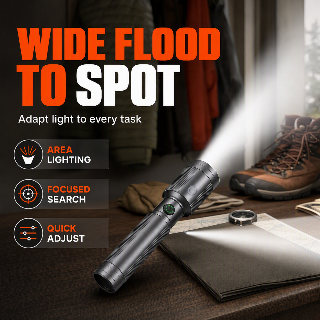 🔥50 % DE RÉDUCTION🔦 Lampe torche rechargeable à focale variable – Faisceau réglable pour le camping, les travaux de bricolage et les situations d'urgence