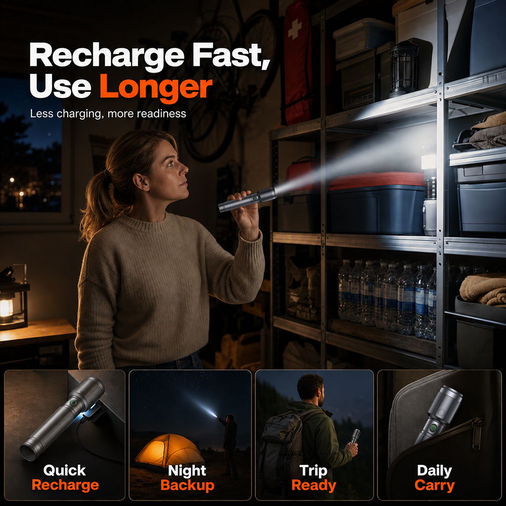🔥50 % DE RÉDUCTION🔦 Lampe torche rechargeable à focale variable – Faisceau réglable pour le camping, les travaux de bricolage et les situations d'urgence