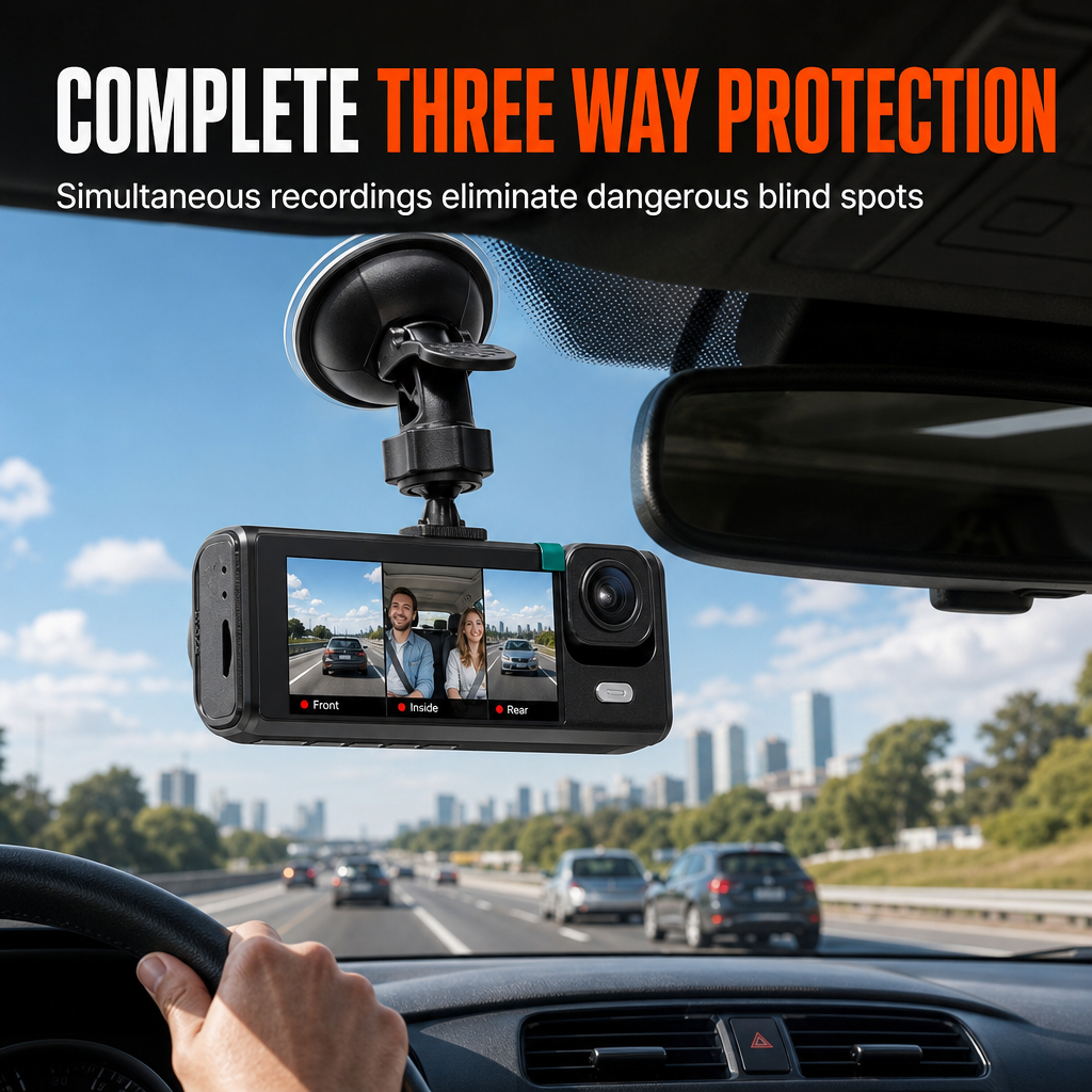 🚗50 % DE RÉDUCTION🎥Caméra embarquée HD 1080p à 3 canaux pour tableau de bord