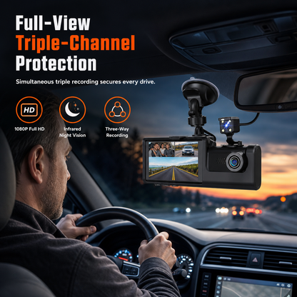 🚗50 % DE RÉDUCTION🎥Caméra embarquée HD 1080p à 3 canaux pour tableau de bord
