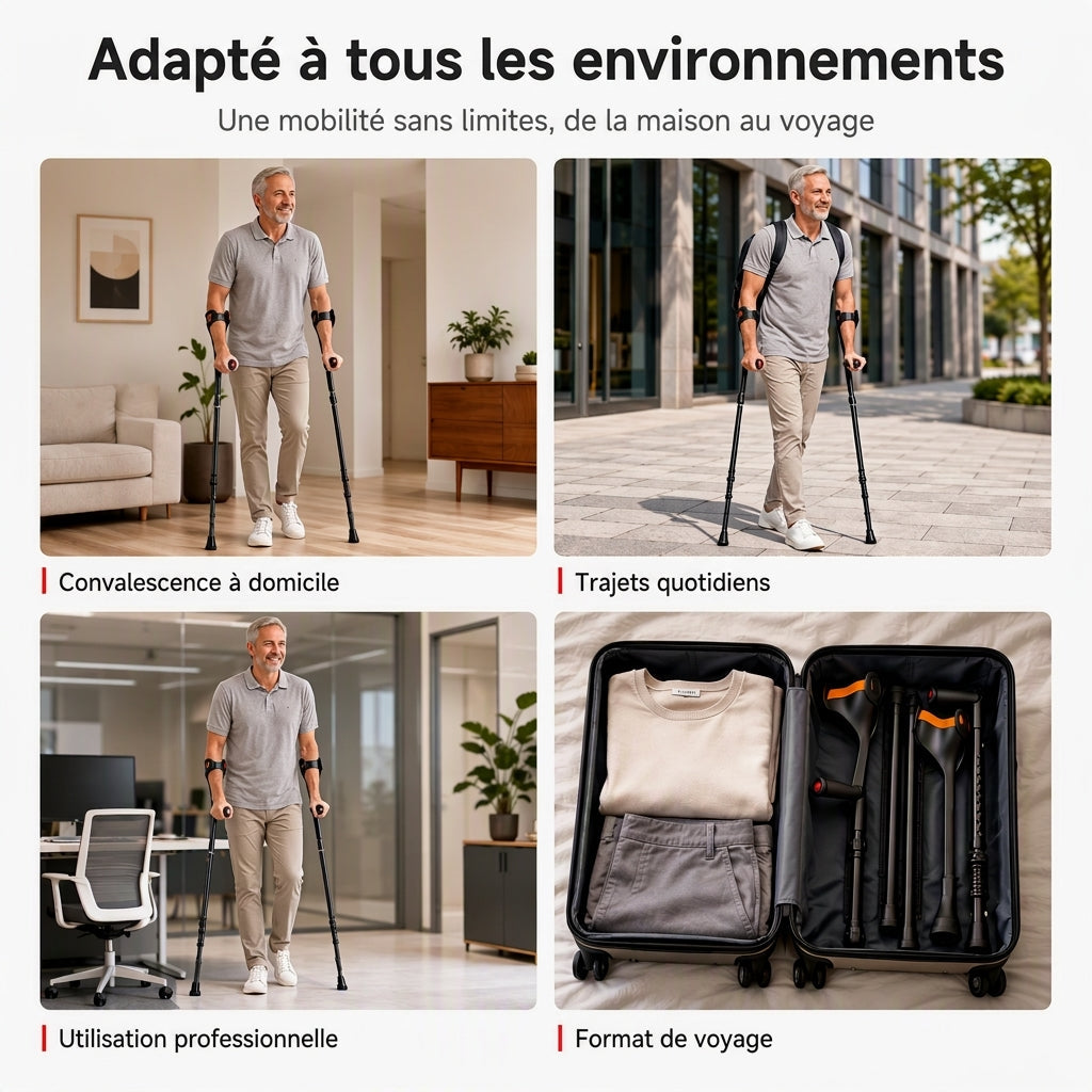 📢📢 -50% !! ⏰ Béquilles de marche pliantes avec avant-bras – Antidérapantes & aide à la mobilité ✨💪