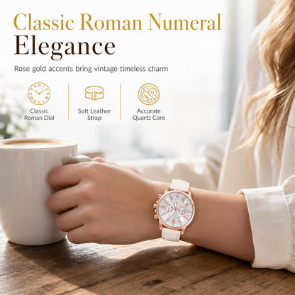 ⌚ 50 % DE RÉDUCTION ! 🌸 Montre à quartz pour femme, au design épuré, avec bracelet en cuir et cadran à trois index