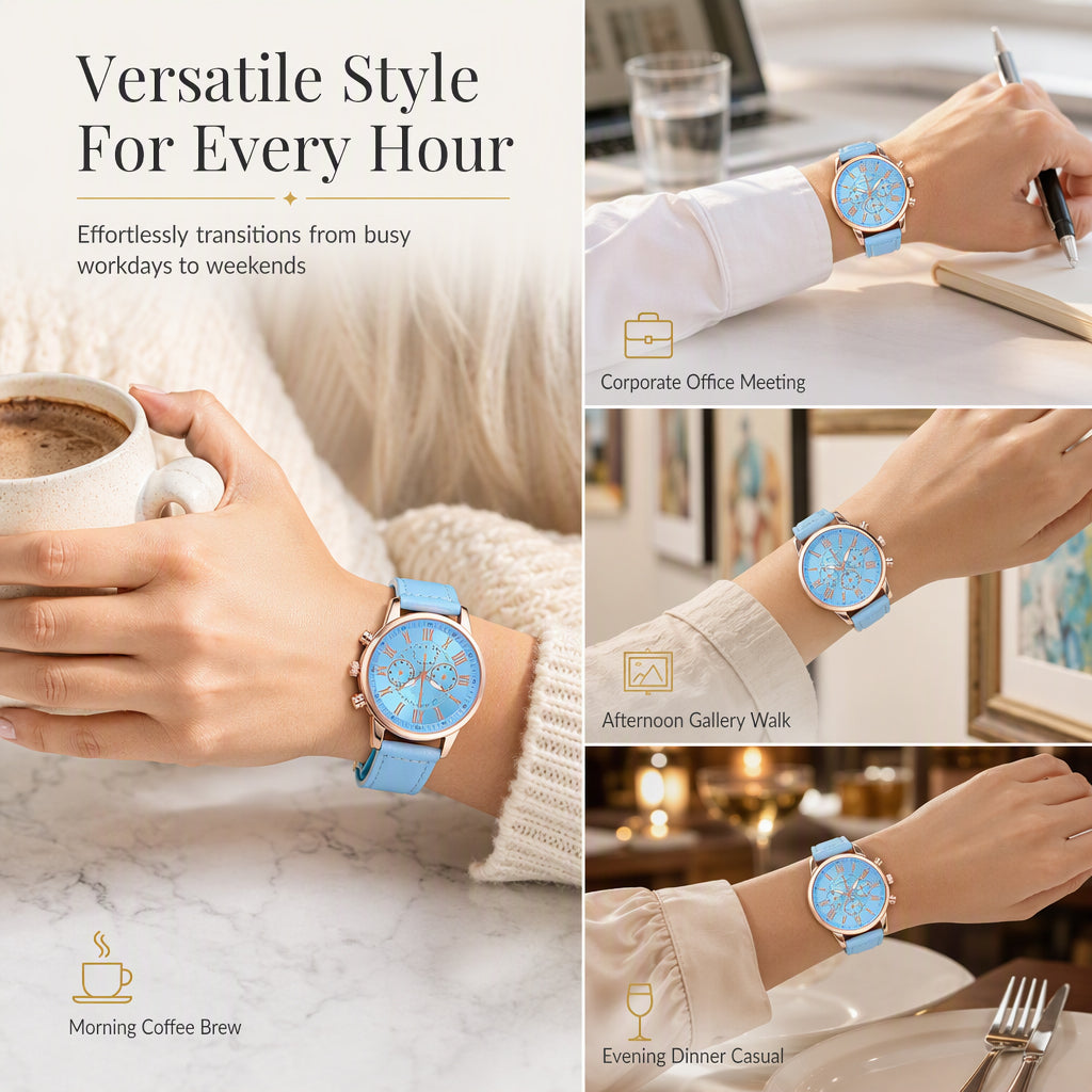 ⌚ 50 % DE RÉDUCTION ! 🌸 Montre à quartz pour femme, au design épuré, avec bracelet en cuir et cadran à trois index
