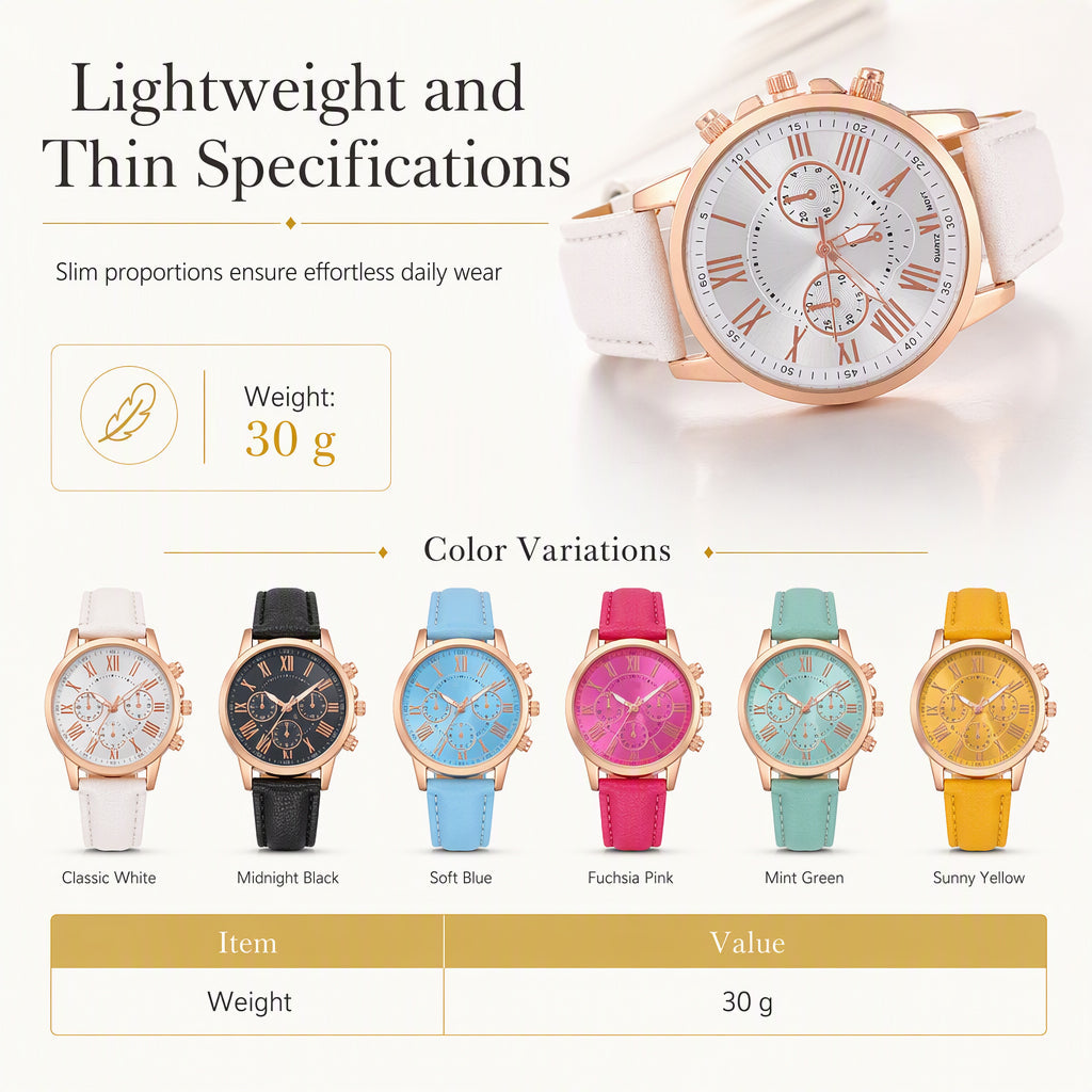 ⌚ 50 % DE RÉDUCTION ! 🌸 Montre à quartz pour femme, au design épuré, avec bracelet en cuir et cadran à trois index
