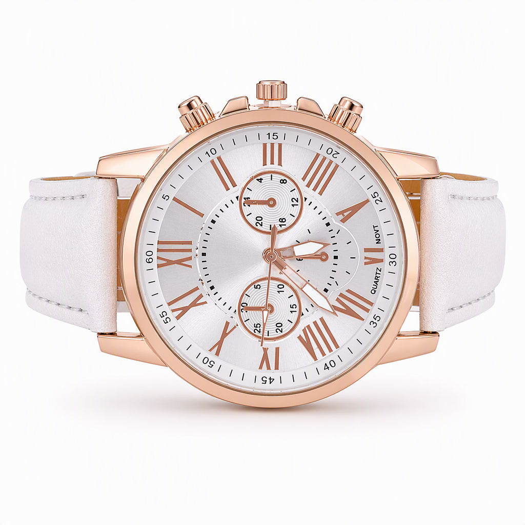 ⌚ 50 % DE RÉDUCTION ! 🌸 Montre à quartz pour femme, au design épuré, avec bracelet en cuir et cadran à trois index