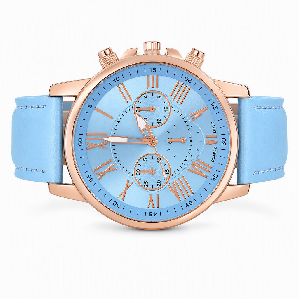 ⌚ 50 % DE RÉDUCTION ! 🌸 Montre à quartz pour femme, au design épuré, avec bracelet en cuir et cadran à trois index