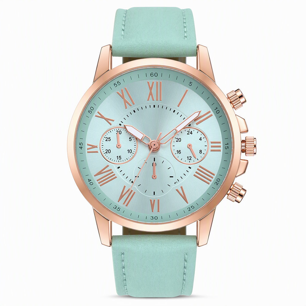 ⌚ 50 % DE RÉDUCTION ! 🌸 Montre à quartz pour femme, au design épuré, avec bracelet en cuir et cadran à trois index