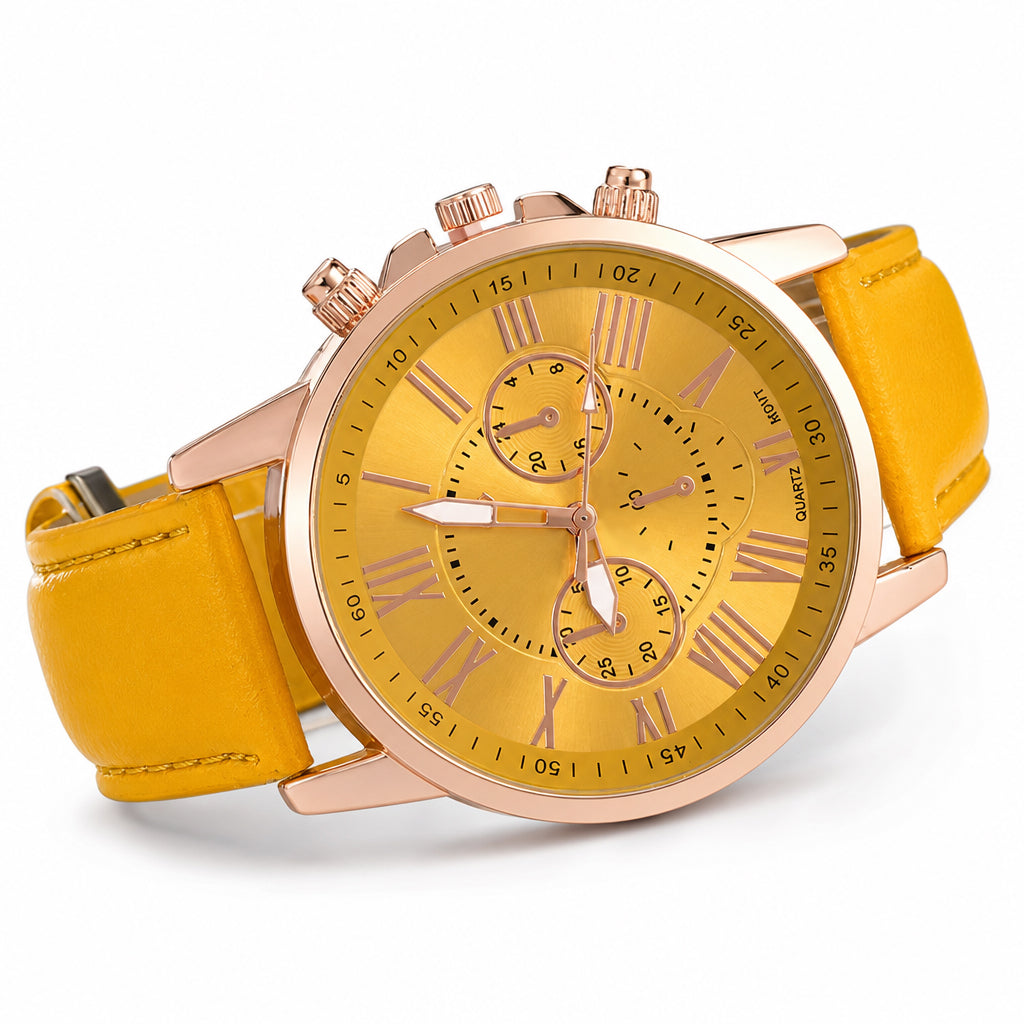 ⌚ 50 % DE RÉDUCTION ! 🌸 Montre à quartz pour femme, au design épuré, avec bracelet en cuir et cadran à trois index