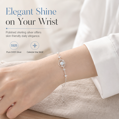 📢📢50% DE RÉDUCTION !! ⏰Bracelet Planète & Étoile en Argent 925 – Pavé de Cristaux Zircon, Chaîne Ajustable & Hypoallergénique for un Bijou Poétique Céleste au Quotidien ✨