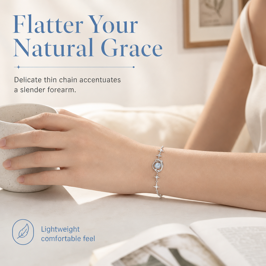 📢📢50% DE RÉDUCTION !! ⏰Bracelet Planète & Étoile en Argent 925 – Pavé de Cristaux Zircon, Chaîne Ajustable & Hypoallergénique for un Bijou Poétique Céleste au Quotidien ✨