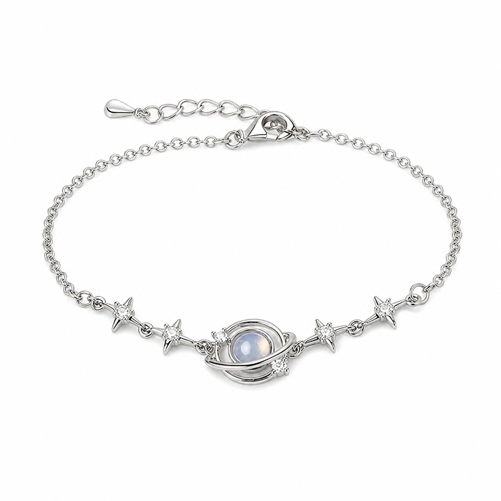 📢📢50% DE RÉDUCTION !! ⏰Bracelet Planète & Étoile en Argent 925 – Pavé de Cristaux Zircon, Chaîne Ajustable & Hypoallergénique for un Bijou Poétique Céleste au Quotidien ✨