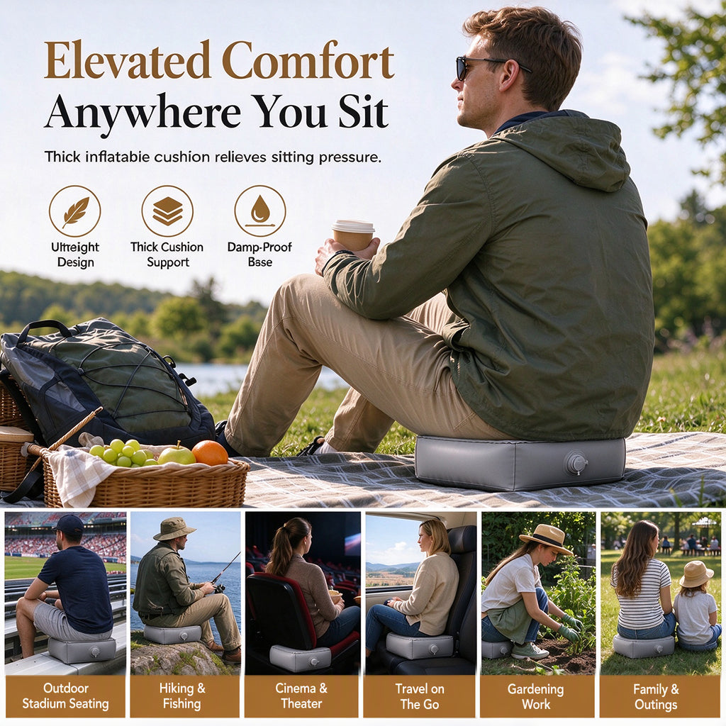 🎒 50% DE RÉDUCTION! 🎶 Coussin d'assise gonflable – Réhausseur +16 cm & confort étanche ✨