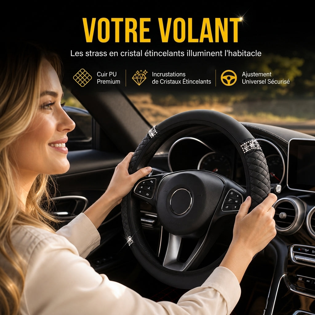 🚗 50% DE RÉDUCTION! ✨ Housse de volant en strass – Scintillante & luxueuse ✨