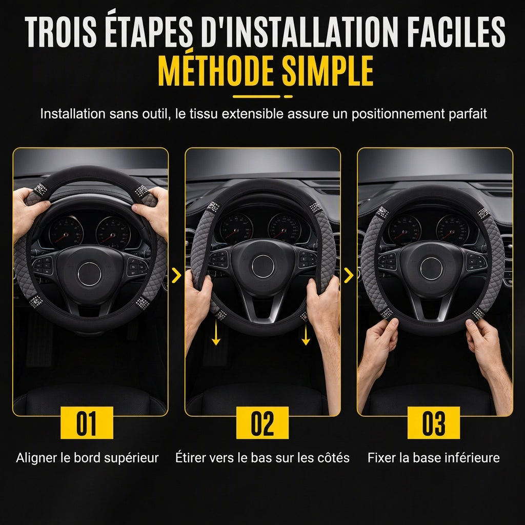🚗 50% DE RÉDUCTION! ✨ Housse de volant en strass – Scintillante & luxueuse ✨