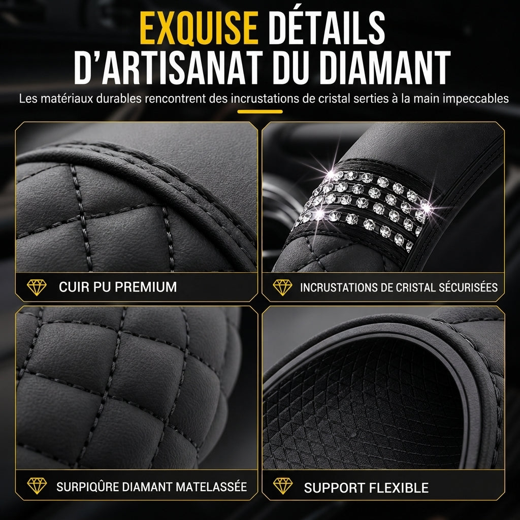 🚗 50% DE RÉDUCTION! ✨ Housse de volant en strass – Scintillante & luxueuse ✨