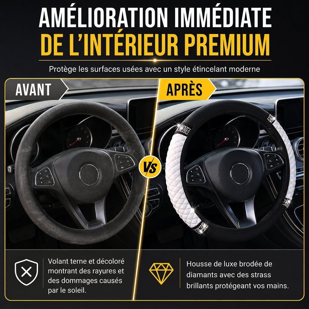 🚗 50% DE RÉDUCTION! ✨ Housse de volant en strass – Scintillante & luxueuse ✨