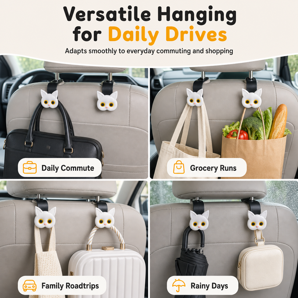 Crochet universel d’appuie-tête de voiture en forme de chat – Rangement pour sacs à l’arrière du véhicule